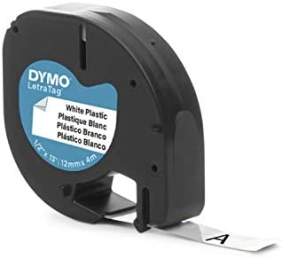 DYMO - SAN91331 91331 LetraTag Labeling Tape for LetraTag Label Makers, Black Print on White Plastic Tape, 1/2'' W x 13' L, 1 Roll