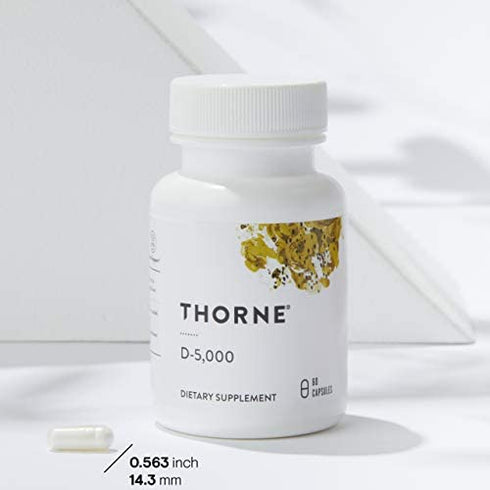 Thorne Vitamin D-5000 - Vitamin D3 Supplement - 5,000 IU - Support Healthy Bones, Teeth, Muscles, Cardiovascular, and Immune Function - NSF Certified for Sport - Dairy-Free, Soy-Free - 60 Capsules