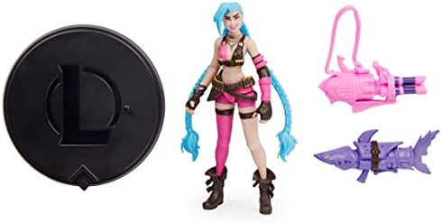 League of Legends, Official 4-Inch Jinx Collectible Figure with Premium Details and 2 Accessories, The Champion Collection, Collector Grade, Ages 12 and Up