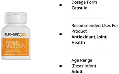 TurmericXL Natural Joint Support & Healthy Inflammatory Response Supplement - 250mg Turmeric Extract Delivers 45x More Curcumin - High Absorption, Gluten-Free – 30 Veggie Capsules