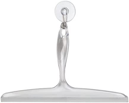 iDesign Plastic Bath Squeegee for Glass with Suction Hook Holder – 12", Clear