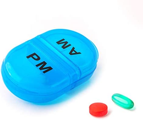 DEKE pill box organizer pocket small case holder,daily AM&PM containers. Medicine holder, ideal for medication, vitamin, supplement, perfect for travel, 2 times a day,round pillbox minder.Cute for Bag