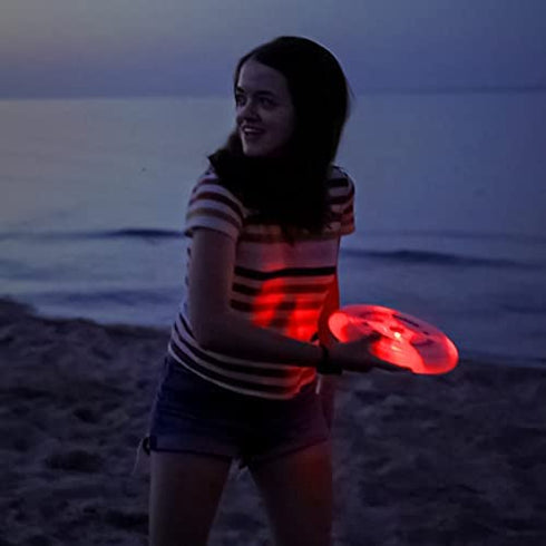 Dynamic Discs Night Glider LED Catch Flying Disc | 175g Glow in The Dark Catch Disc | Light-up Easy to Throw Ultimate Disc | Great for Backyard Games and Tailgating (Red)