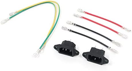 Antrader 2pcs IEC 320 C14 Male 3 Pins Screw Mount Inlet AC Power Plug Adapter Connector Socket AC 250V 10A Black with Wires