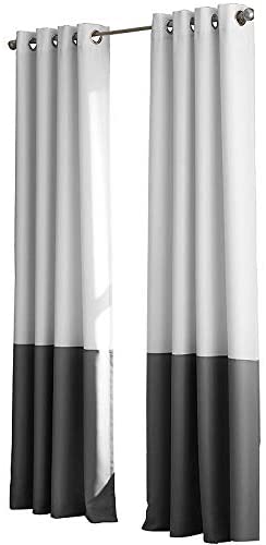 Curtainworks Kendall Color Block Grommet Curtain Panel, 95 inch, White / Dark Grey