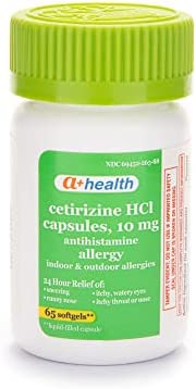 A+Health Cetirizine Hcl 10 Mg Liquid Gels, Antihistamine for 24 Hour Allergy Relief, 65 Count