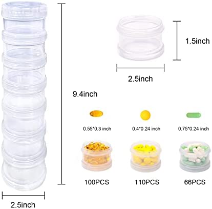 7 Day Pill Organizer Case Stackable Weekly Supplements Vitamins Pills Holder Dispenser Extra Clear Transparent with Label and One More Lids- Large