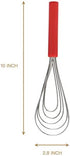 Flat Whisk Silicone Handle Non Slip 10" - 5 Wires Whisk with 10 Heads for Kitchen Cooking Color Red by Jell-Cell