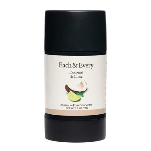 Each & Every Natural Aluminum-Free Deodorant for Sensitive Skin with Essential Oils, Plant-Based Packaging, Coconut & Lime, 2.5 Oz.
