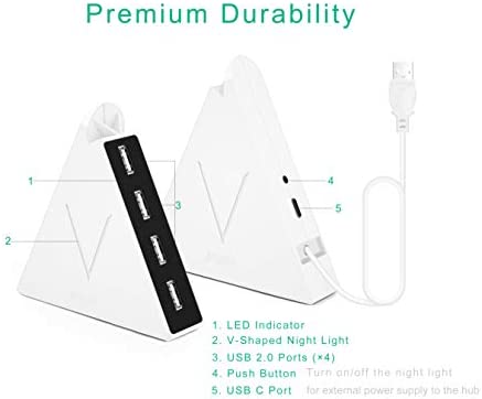 JoyReken 4-Port USB 3.0 Hub, FlyingVHUB Vertical Data USB Hub with 2 ft Extended Cable, for Mac, PC, Xbox One, PS4, PS5, iMac, Surface Pro, XPS, Laptop, Desktop, Flash Drive, Mobile HDD(Pink)