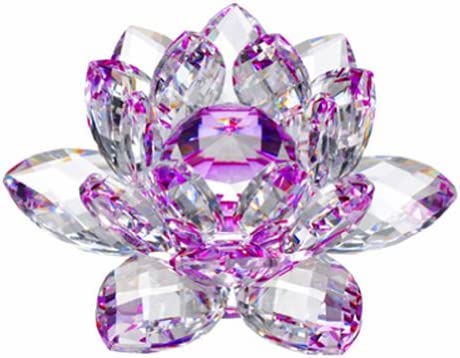 Amlong Crystal Hue Reflection Crystal Lotus Flower with Gift Box, Purple 5 Inch