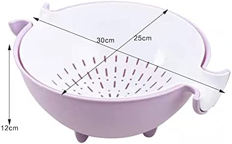 2-in-1 kitchen Strainer Colander & Bowl Sets, Large Plastic Washing Bowl and Strainer, Detachable Colanders Strainers Set, Space-Saver, for Fruits Vegetable Cleaning Washing Mixing (Purple, White)