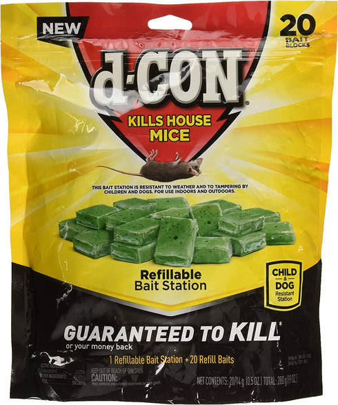 d-CON Refillable Corner Fit Mouse Poison Bait Station, 1 Trap + 20 Bait Refills