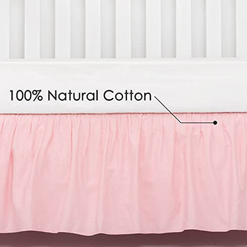 TILLYOU Crib Bed Skirt Dust Ruffle, 100% Natural Cotton, Nursery Crib Bedding Accessory Toddler Bedskirt for Baby Boys Girls, 14" Drop, Light Pink