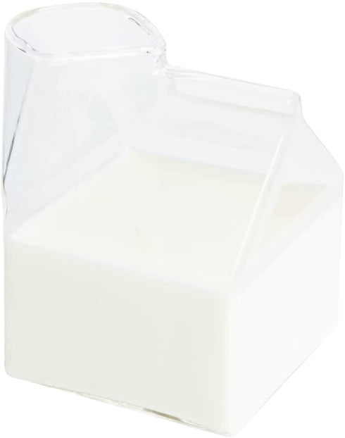 12 Ounce Glass Milk Carton, 1 Reusable Milk Carton Creamer - Durable, Serve Cream, Milk, or Juice, Clear Glass Mini Milk Carton, Dishwasher-Safe, For Homes or Restaurants - Restaurantware