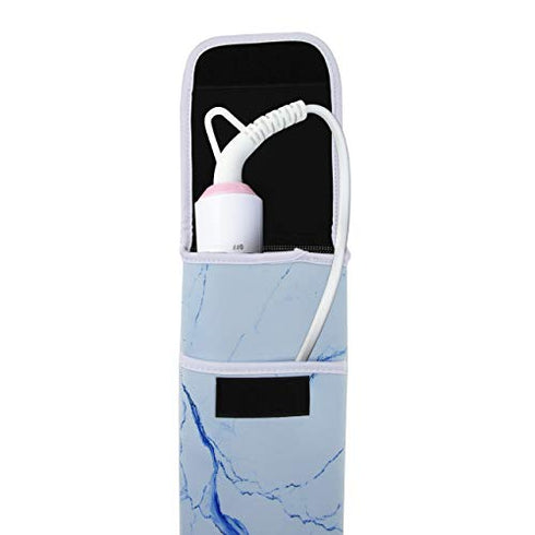Bluecell Heat Resistant Neoprene Curling Iron Holder Cover Bag Flat Iron Curling Wand Travel Case Pouch 15 x 5 Inches, Blue Marble Pattern