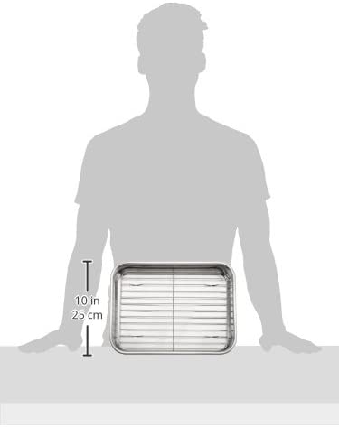 ExcelSteel Multiuse with Rack and Foldable Handles for Easy Storage Stainless Steel Roasting Pan, 12.5", Stainless