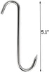 Tinsow 2pcs Stainless Steel Double Hooks + 3pcs S-Hooks for Bacon Hams Meat Processing Butcher Hook Hanging Drying BBQ Grill Cooking Smoker Hook Tool