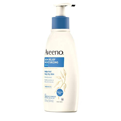 Aveeno Skin Relief Moisturizing Lotion for Very Dry Skin with Soothing Triple Oat & Shea Butter Formula, Dimethicone Skin Protectant Helps Heal Itchy, Dry Skin, Fragrance-Free, 12 fl. oz