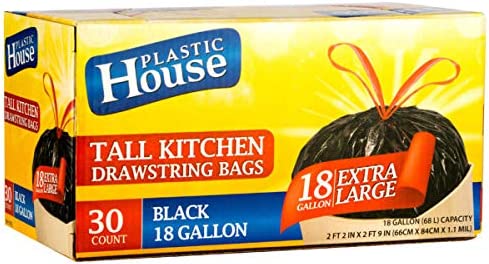 Strong Large 18 Gallon Drawstring Trash Bags Black Can Liners Kitchen Garbage Bags Multipurpose 30 CT Home Lawn Bags