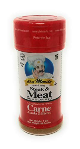 Chef Merito Mexican Seasoning Beef, Chicken, Fish, Garlic Salt Combo Pack 3 oz each. Great for dishes like Carne Asada, Chicken Fajitas, and Enchiladas, Grilled Meats, and Many More