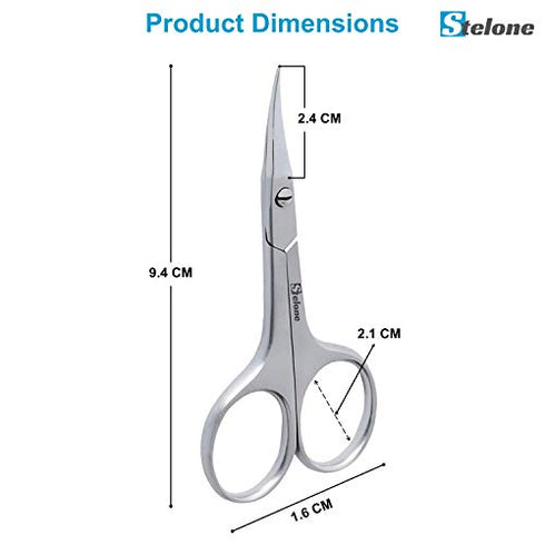 Stelone Cuticle Scissors, Eyebrow Scissors for Women, Stainless Steel Curved Blade Little Manicure Scissors, Brow Scissors & Cosmetic Scissors for Facial Hair & Eyelash Trimming - Best Makeup Scissors