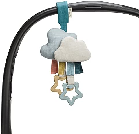 Itzy Ritzy Bitzy Bespoke Jingle Travel Toy for Stroller, Car Seat or Activity Gym; Features Jingle Sound, Hexagon Rings and Adjustable Attachment Loop, Cloud