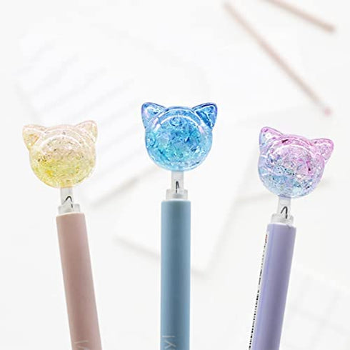 ZIJING 15pcs Cartoon School Kids Kawaii Korean Mechanical Pencil with Lead Refill Jelly Eraser set