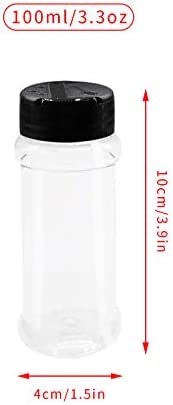 Set of 12Pcs Empty Plastic Spice Jars, 3.3 Fluid Ounces/100ml Spice Containers for Storing BBQ Seasoning Salt Pepper,Glitter Shakers Bottles (Black)
