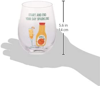 Pavilion Gift Company Start and End Your Day Sparkling-Mimosa Champagne and Orange Juice 18 oz Stemless Wine Glass