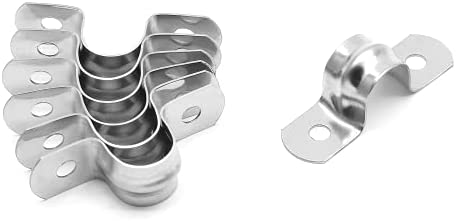 Jersvimc 50Pcs 15/32 Inch(0.47 inch) Stainless Steel Conduit Clamps, Two Hole Strap U Bracket Rigid Pipe Strap Metal U Clamp Conduit Strap Tension Clips U-tube Clamp Heavy Duty