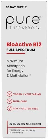 BioActive Vegan Vitamin B12 Sublingual Liquid Supplement - B12 Liquid Vitamin Drops with Hydroxocobalamin, Adenosylcobalamin & Methylcobalamin 1,000 mcg per Drop (4 Drops a Day for a 90-Day Supply)