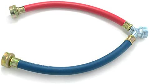 Rubber Washing Machine Y Mixer Hose Connector, Hot and Cold Color Coded, 3/4" Fittings, 1 ft (12") Length