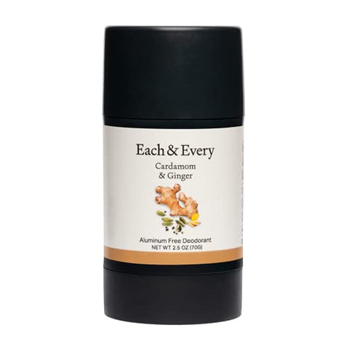 Each & Every Natural Aluminum-Free Deodorant for Sensitive Skin with Essential Oils, Plant-Based Packaging, 2.5 Oz. (Cardamom & Ginger, 2.5 Ounce (Pack of 1))