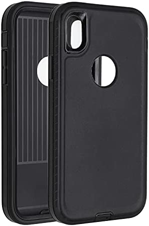 Ballaber Case for iPhone XR Defender Durable 2 in 1 Shockproof Rugged Heavy Duty Full Body Protective Hard Bumper Soft Silicone Cover Support Wireless Charging 6.1 inch (Black)