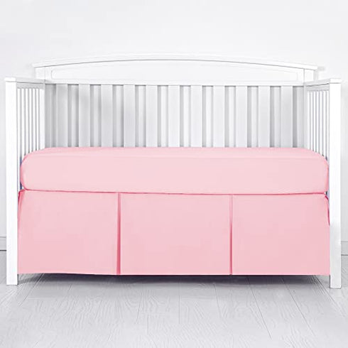 TILLYOU Pink Pleated Crib Bed Skirt for Baby Boys Girls, 100% Natural Soft Dust Ruffle, Standard Nursery Bedding Toddler Bedskirt Solid, 14" Drop