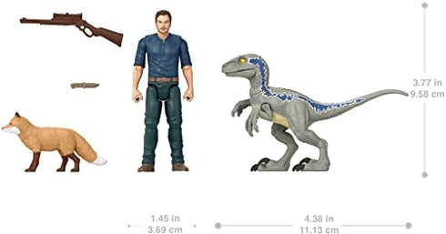 Jurassic World Dominion Owen and Velociraptor Beta Human and Dino Pack with 2 Action Figures and Accessories, Toy Gift Set and Collectible for Dinosaur Fans