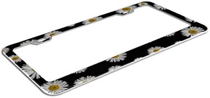 FunnyLpopoiamef Customized Personalized Stainless Steel License Plate Frame Holder, Decorative License Plate Frame White Daisy Black Background