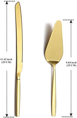 Berglander Gold Cake Pie Pastry Servers, Gold Cake Serving Set,Cake Knife and Server Set Perfect For Wedding, Birthday, Parties and Events