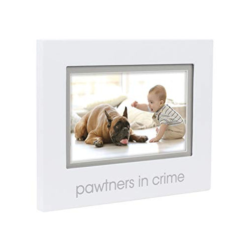 Pearhead Pawtners in Crime Sentiment Keepsake Picture Frame, Pet and Baby Best Friends Frame, Gender-Neutral Baby Nursery Décor Accessory, White
