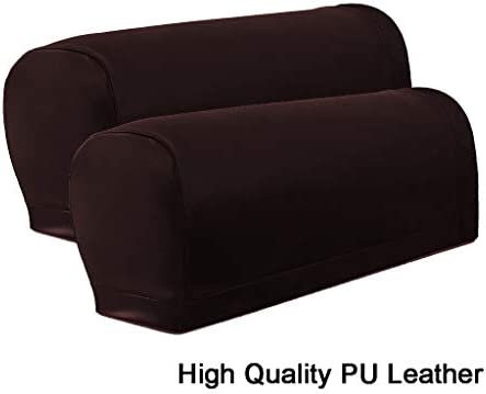 LERTREE 1 Pair PU Leather Sofa Armrest Covers Armchair Arm Covers Stretchy Furniture Protectors for Couch Chair Arm (Coffee)
