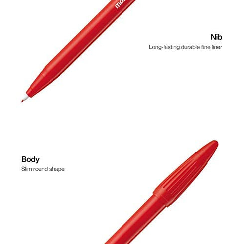MONAMI Plus Pen 3000 Felt Tip Pens, Fine Point (0.4mm), Fine Liner, Writing/Journaling/Note Taking at home, school and office, Red, 12-Count