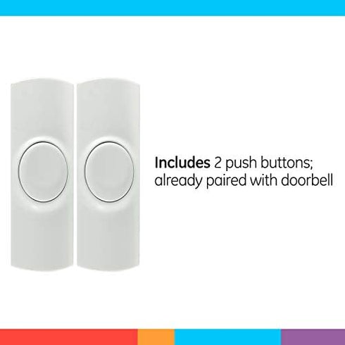 GE Wireless Doorbell Kit, Battery Operated Receiver, 2 Push Buttons Door Bell, 8 Melodies Doorbell Chime, 4 Volume Levels, Classroom Doorbell, 150 Ft Range, White, 19297