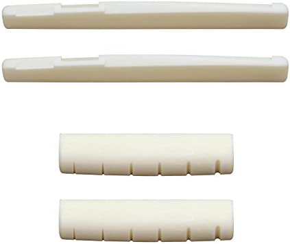 For a Left Handed Guitar - 2 Sets 4pcs 6 String Acoustic Guitar Bone Bridge Saddle and Nut Made of Real Bone by Blisstime
