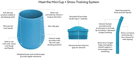 ez pz Mini Cup + Straw Training System - 100% Silicone Training Cup for Infants + Toddlers - Designed by a Pediatric Feeding Specialist - 12 Months+ (Blue)