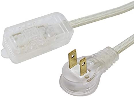 Woods 64598301 Decor Series 8-Foot Fabric Braided Indoor Extension Cord with Lighted Ends, 3 Polarized 2-Prong Outlets, Right Angle Plug, 125 Volts, Beige