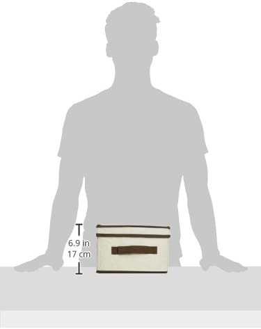 Household Essentials 515 Storage Box with Lid and Handle- Natural Beige Canvas with Brown Trim- Jumbo