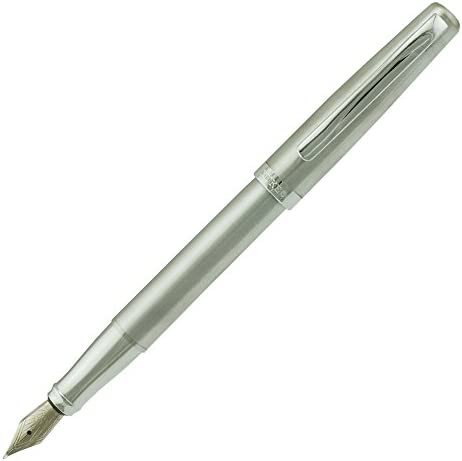 Duke 209 Bent Nib Fountain Pen Set with Ink Refills Converter, Steel Sliver