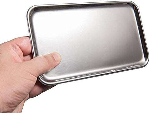 IMEEA Small Vanity Tray Rectangle Satinless Steel Little Jewelry Tray Bathroom Tray Storage Organizer Makeup Cosmetic Organizer Trays, 8 x 4.6 inch