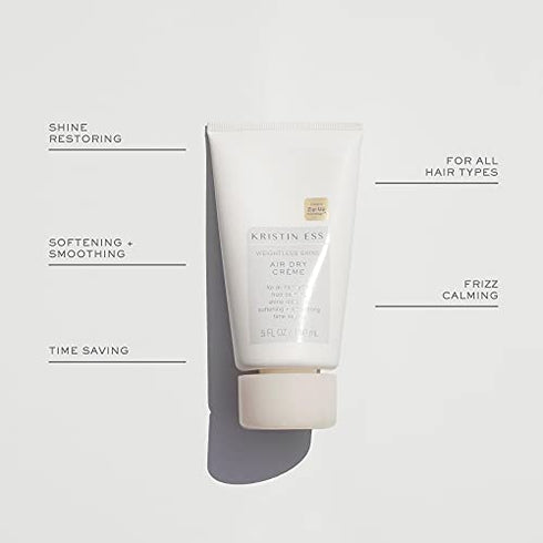 Kristin Ess Hair Weightless Shine Air Dry Creme - Adds Texture + Shine, Calms Frizz, Softens + Smooths Hair, Vegan, Color + Keratin Safe, 5 fl oz